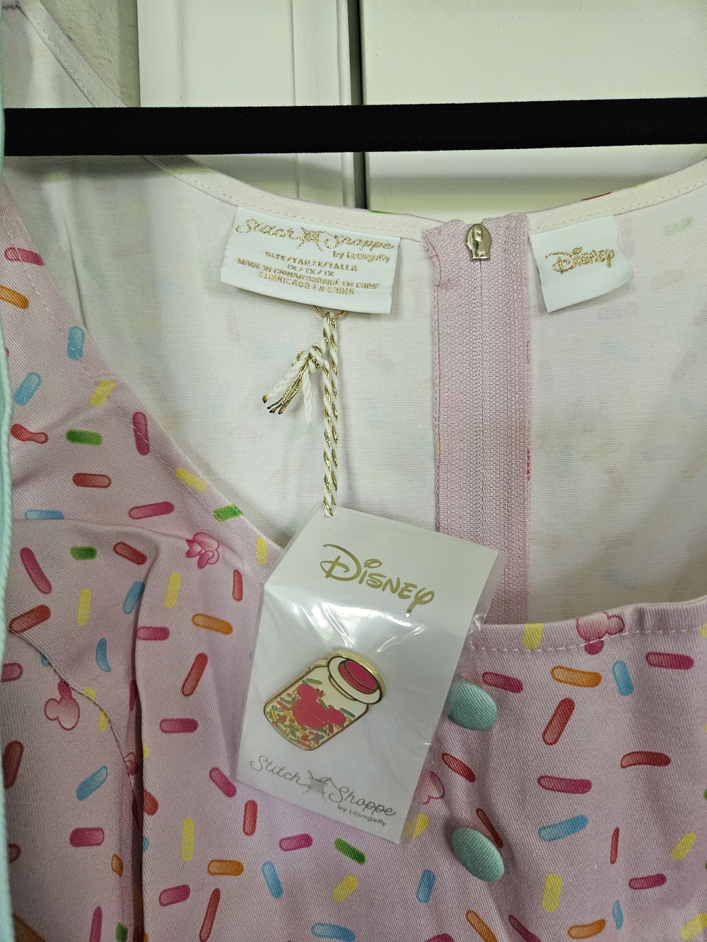Disney Stitch Shoppe "Jan" Mint & Pink Sprinkle Ice Cream Tie-Shoulder Dress Nwt - Picture 3 of 5